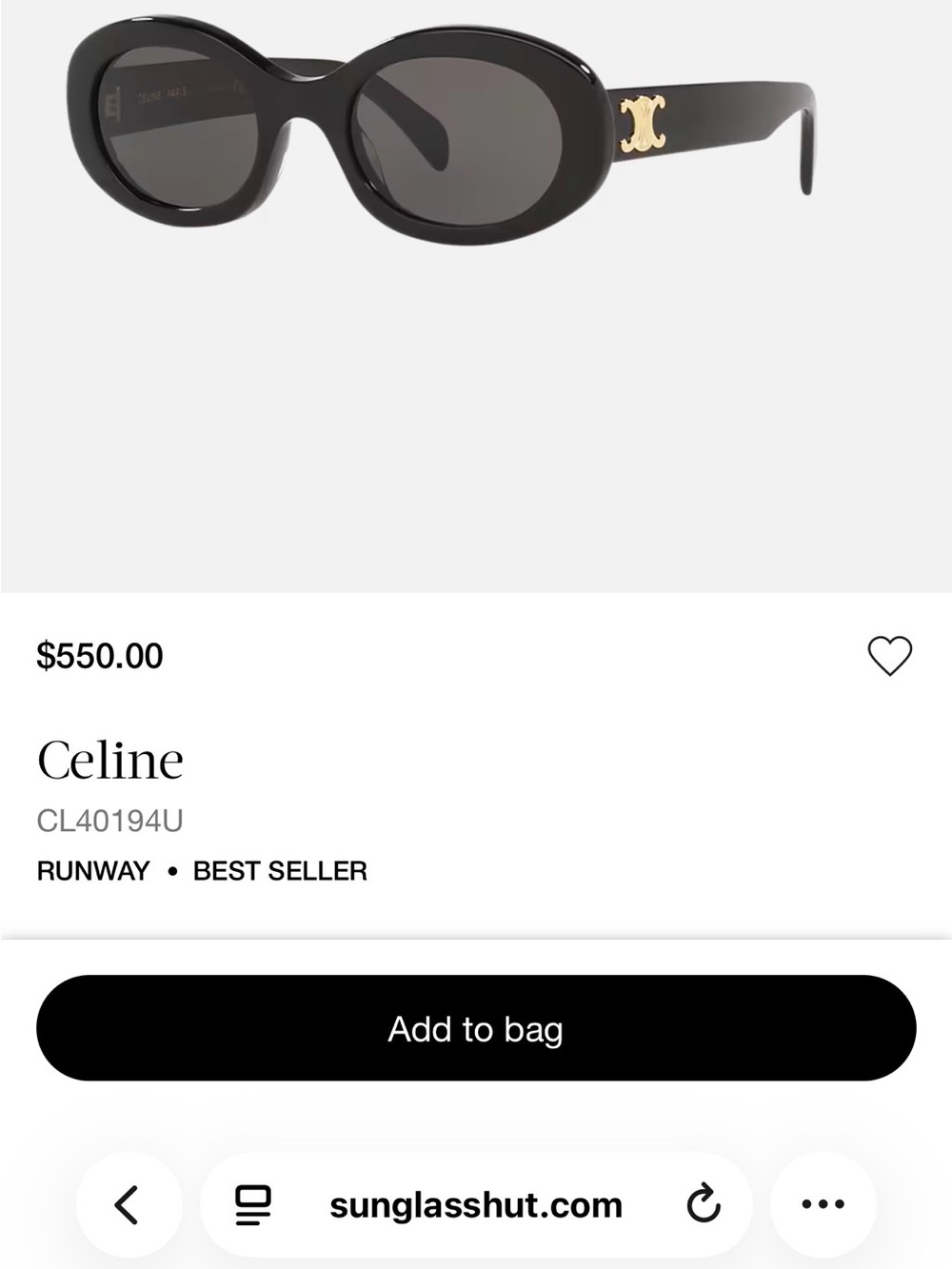 🚨FLASH SALE🚨 Celine Triomphe Oval Acetate Sunglasses - Black with Gold Logo - Picture 6 of 8